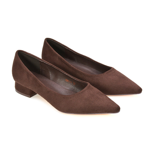 Brown Slip On Heels, Women’s Brown Court Shoes, Elegant Brown Office Shoes