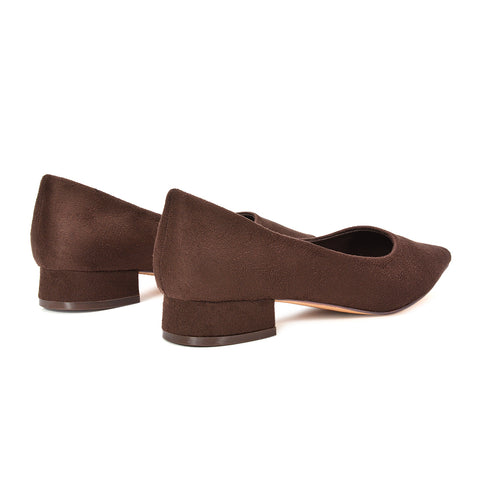 Comfortable Brown Low Heels, Brown Work Shoes Women, Chic Brown Pointed Toe Heels