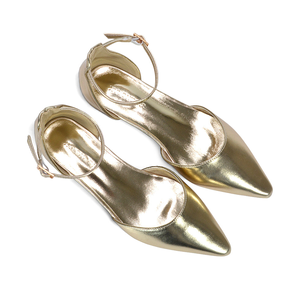 gold strappy court shoes, elegant gold low heel shoes for weddings, elegant metallic heels