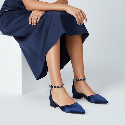 navy sparkly heels, low heel mother bride shoes