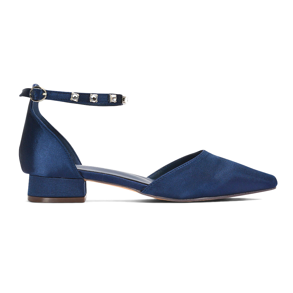 navy blue diamante ankle strap court shoes for elegant occasions, navy blue shoes for wedding guests with diamante detail, comfortable navy low heel shoes for women all day wear, navy blue diamante court shoes with ankle strap
