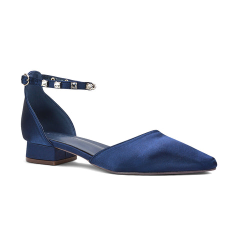 ladies navy embellished low block heel shoes, navy occasion shoes with comfortable block heel, navy low heel shoes with sparkling embellishment, navy diamante shoes