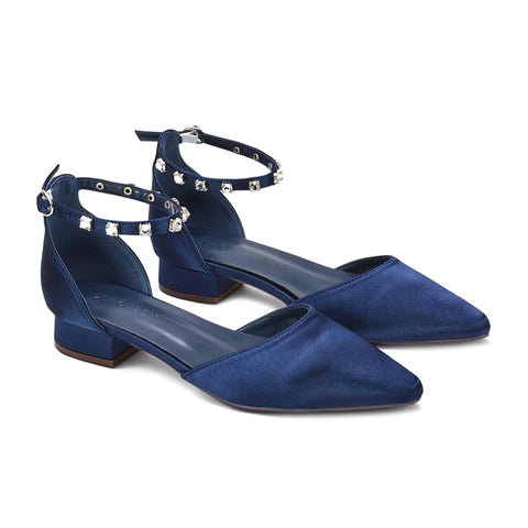 navy formal heels with diamante buckle, wedding guest footwear in navy with low heel, navy blue shoes for bridesmaids and formal events, navy court shoes for women’s occasion wear