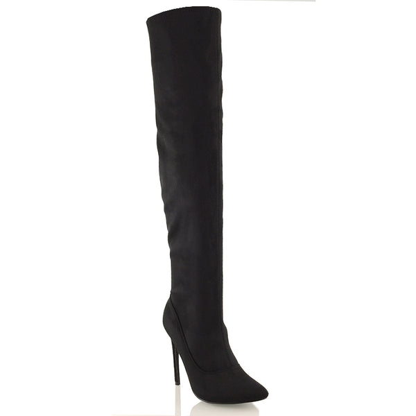 PIPER OVER KNEE ZIP UP THIGH HIGH STILETTO HEELED BOOTS FAUX SUEDE
