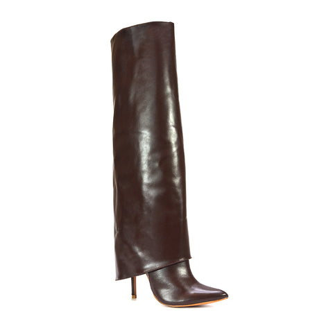 brown statement boots, brown high heeled boots, statement boots, high heeled boots
