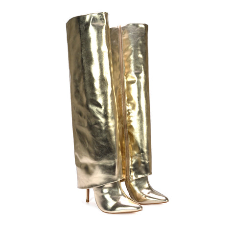 gold statement boots, gold high heeled boots, statement boots, high heeled boots