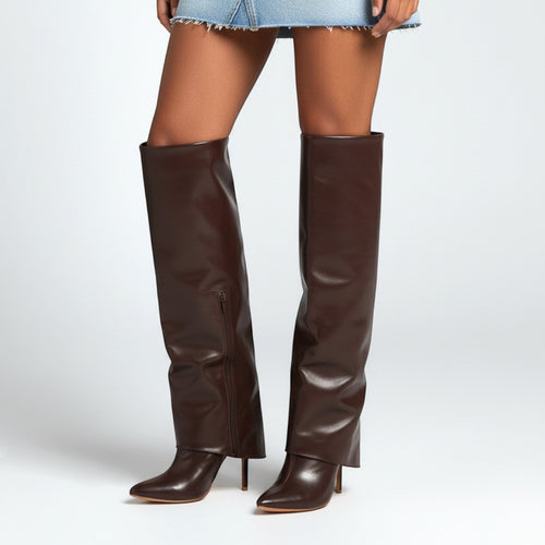 brown knee high stiletto boots