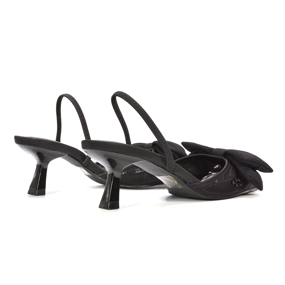 black party heels, black party shoes, party heels, party shoes, Comfortable wedding shoe, Beaded mesh slingback heels