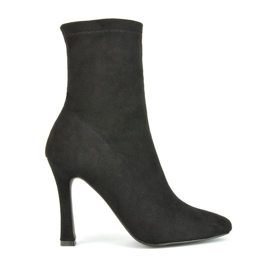 black faux suede zip up boots, black faux suede stiletto heel boots, zip up boots, stiletto heel boots, zip up ankle boots, stiletto ankle boots