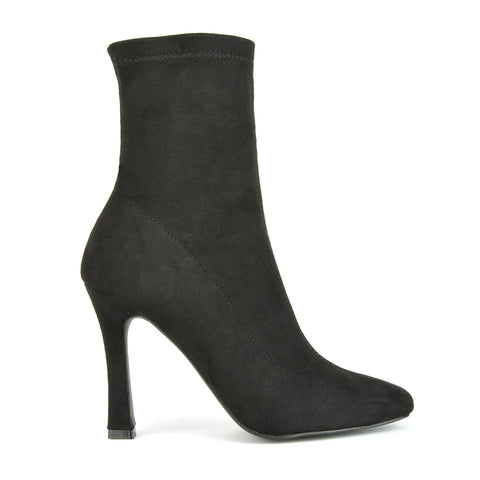 black faux suede zip up boots, black faux suede stiletto heel boots, zip up boots, stiletto heel boots, zip up ankle boots, stiletto ankle boots