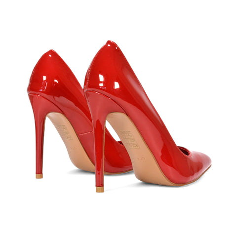 red slip on heels, red party heels, slip on heels, party heels, Party-ready high heel shoes for ladies, Trendy court heels for night out