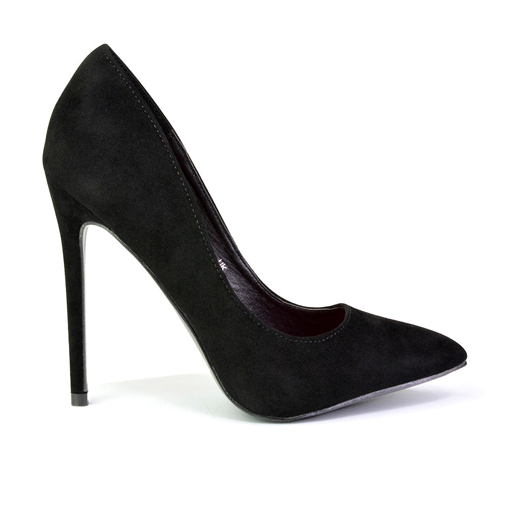 black slip on heels, black party heels, slip on heels, party heels, Party-ready high heel shoes for ladies, Trendy court heels for night out