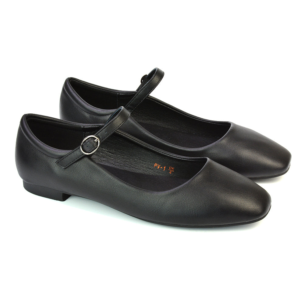 Black patent dolly shoes, black faux leather look ballet shoes, black ballet pumps