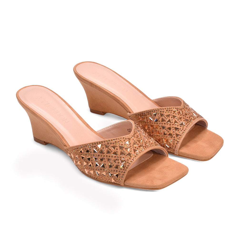 women’s wedge heel sandals, square toe wedge sandals, women’s diamante wedge heel peep toe sandals, beige wedge heels