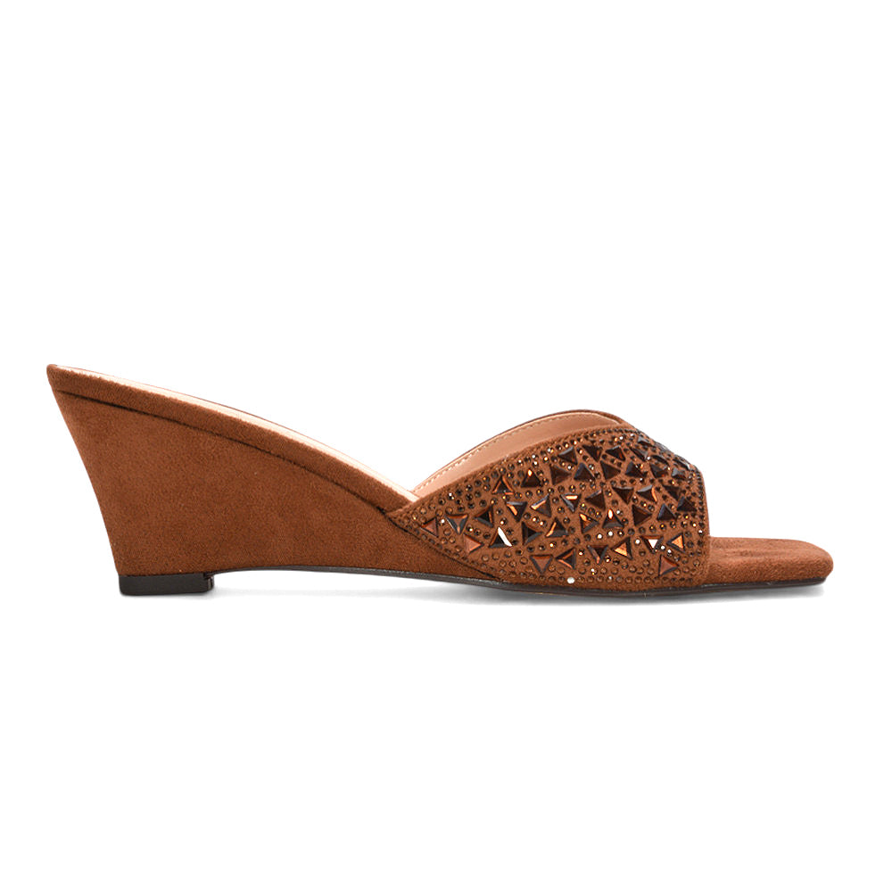 summer heels, women’s party wedge sandals, diamante party sandals, square peep toe wedge sandals with diamante detail, brown holiday heels
