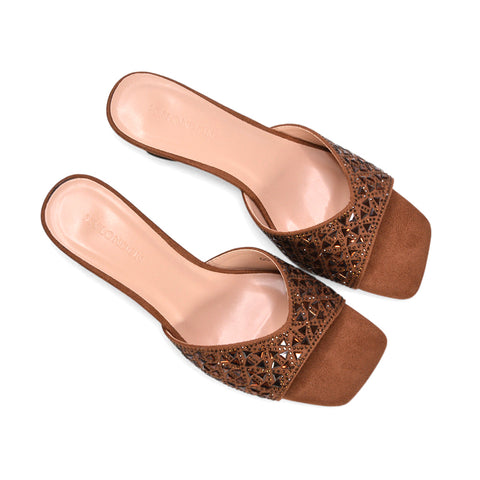 peep toe heeled mules, sparkly wedge heels, comfortable wedge heel mules for weddings and events, brown mule heels