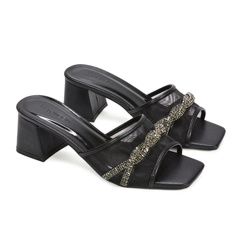 women’s square toe mules, comfortable mid block heel sandals, bridal shower heels, elegant sparkly sandals, mid heel shoes, ladies slip on sandals sale, black sparkly heels