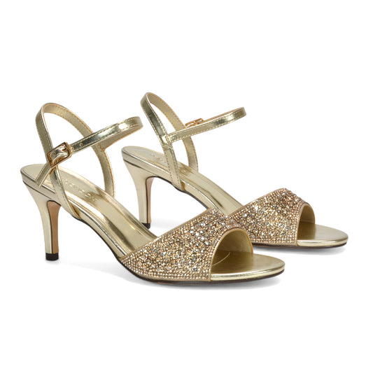 women’s diamante heels, women’s diamante strappy stiletto heels, buy diamante heels women online, rhinestone heels women, prom heels, gold heels