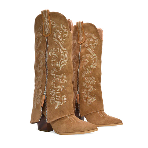 Knee high cowboy boots, Embellished cowboy boots, Knee high block heel boots, Faux suede western boots, Rhinestone cowboy boots, Boho western boots, harry styles concert outfit ideas, cowboy boots for harry styles concert boots, tan cowboy boots, tan knee high boots 