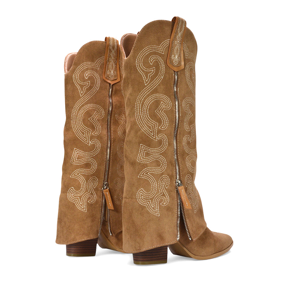 Stylish rhinestone western boots, Chunky heel boho cowboy boots, Decorative knee boots, Chunky heel cowboy boots, Night out boots, Casual everyday boots, Embellished knee boots, Faux suede cowboy boots, concerts boots, women's tan boots, tan suede boots, rodeo boots