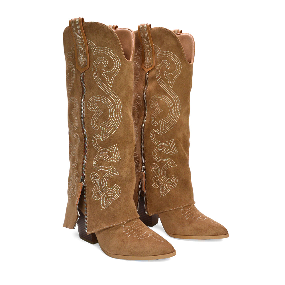 Country style knee boots, country boots, country music festival boots, Dressy western boots, Clubbing boots women, Pointed toe cowboy boots, Embroidered cowboy boots, tan knee high cowboy boots, tan heeled western boots