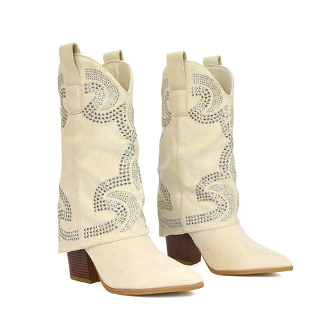 Beige Faux Suede Boots, Beige Suede Boots, Faux Suede Boots, Beige Cowboy Boots Women
