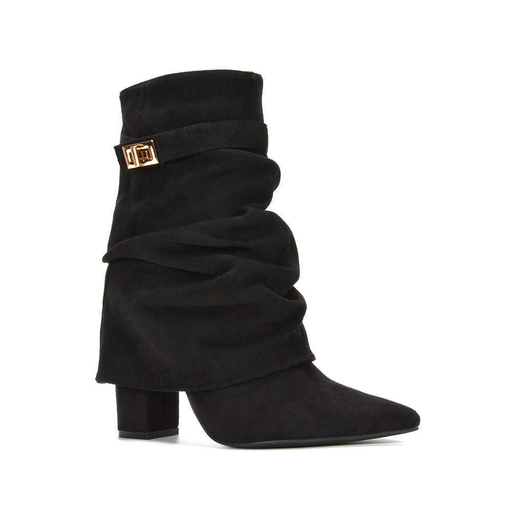 black fold over boots, black ankle fold over boots, black fold over ankle boots, fold over boots, ankle fold over boots, fold over ankle boots, women's fold over boots