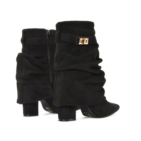 black ankle boots, black heeled ankle boots, ankle boots, heeled ankle boots, women's ankle boots, heeled fold over boots