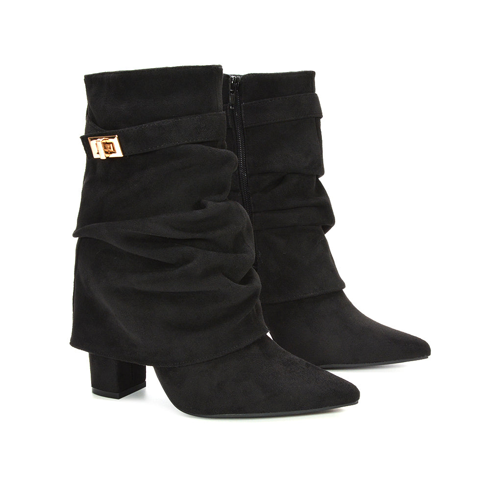 black boots, women's black boots, going out boots, women's going out boots, ruched boots, black ruched boots