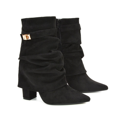 black boots, women's black boots, going out boots, women's going out boots, ruched boots, black ruched boots