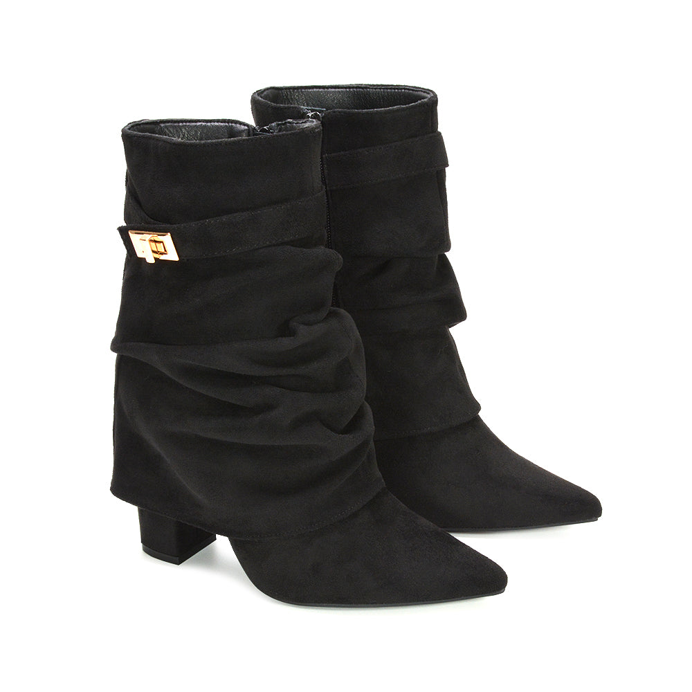 black pointed toe boots, black block heeled boots, pointed toe boots, block heeled boots, block high heel boots