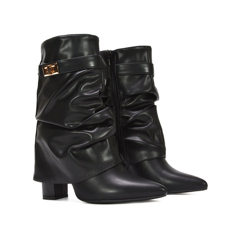 black boots, women's black boots, going out boots, women's going out boots, ruched boots, black ruched boots