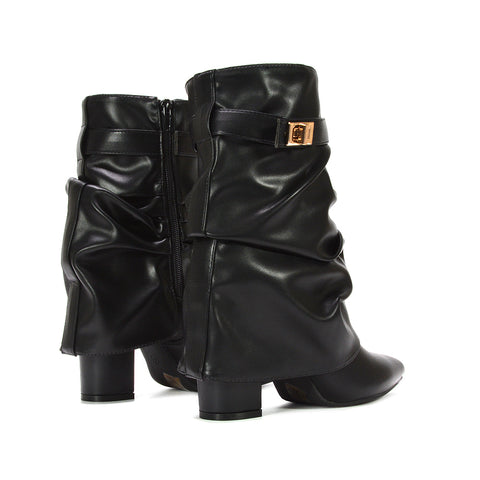 black ankle boots, black heeled ankle boots, ankle boots, heeled ankle boots, women's ankle boots, heeled fold over boots