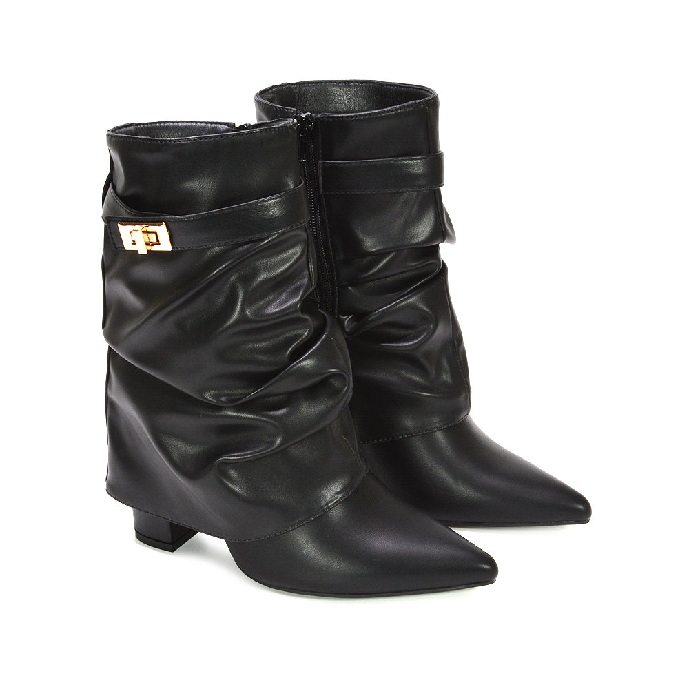 black fold over boots, black ankle fold over boots, black fold over ankle boots, fold over boots, ankle fold over boots, fold over ankle boots, women's fold over boots