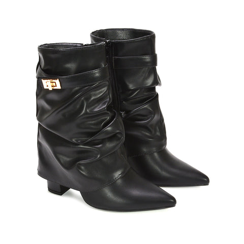 black fold over boots, black ankle fold over boots, black fold over ankle boots, fold over boots, ankle fold over boots, fold over ankle boots, women's fold over boots