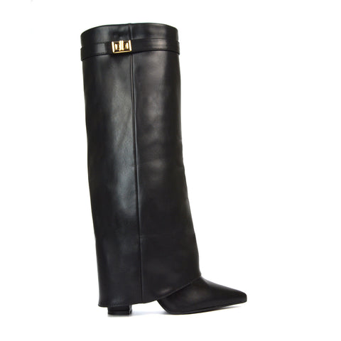 RANGER 1 Black Synthetic Leather High Heel Knee High Boots