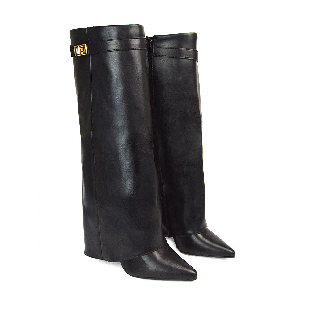 RANGER 1 Black Synthetic Leather Fold Over Boots