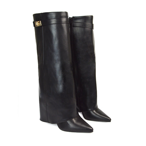 RANGER 1 Black Synthetic Leather Fold Over Boots