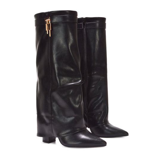 Women’s block heel boots, Fold over boots for women, Stylish black block heel boots for women, fold over boots