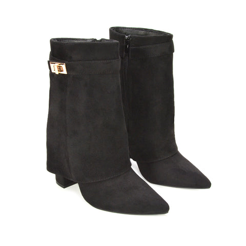 black Fold over ankle boots, black fold over boots, Fold over zip ankle boots for women, Fold over ankle boots, fold over boots for jeans