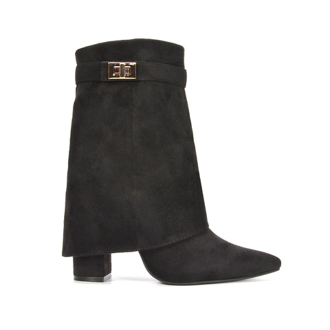 Dressy fold over boots, Faux suede fold over boots, Fold over block heel boots, Fold over suede boots