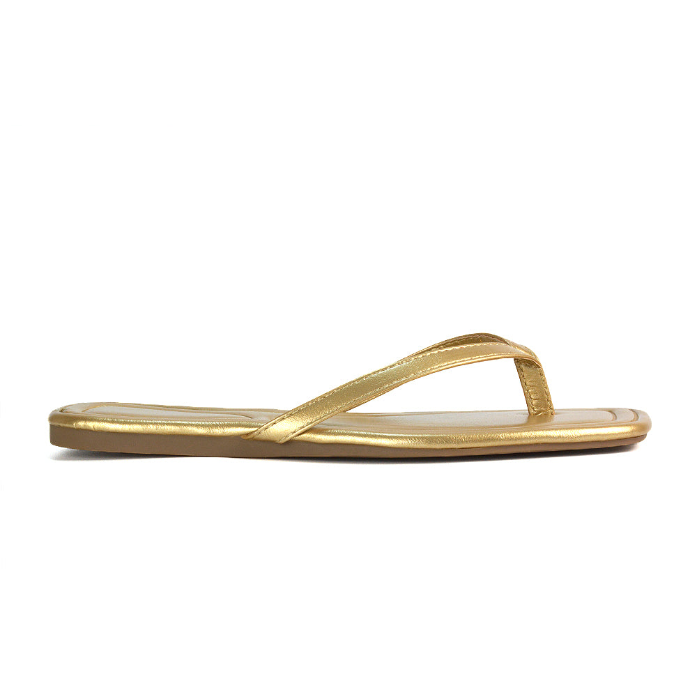Gold Slider Sandals, Gold Toe Post Flats, Slider Sandals, Toe Post Flat Sandals