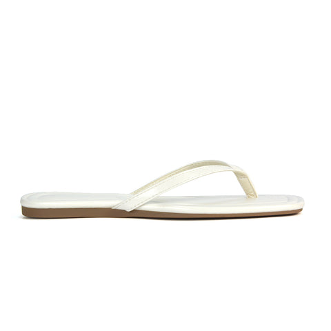 White Slider Sandals, White Toe Post Flats, Slider Sandals, Toe Post Flat Sandals