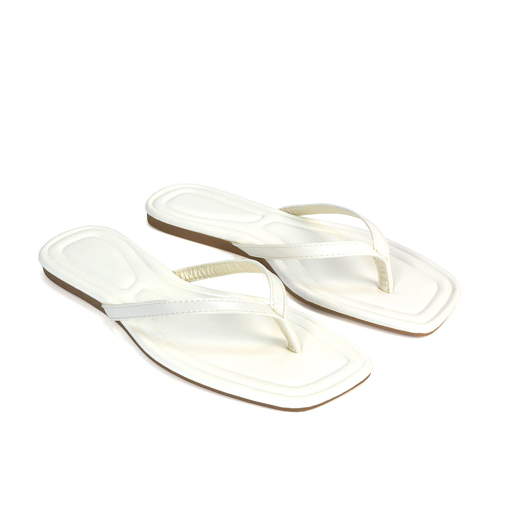 White Flip Flops, White Square Toe Sandals, Flip Flops, Square Toe Sandals