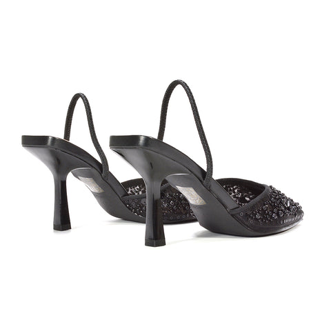 black slingback heels, black strappy heels, slingback heels, strappy heels, Pointed toe heels, Dazzling evening heels