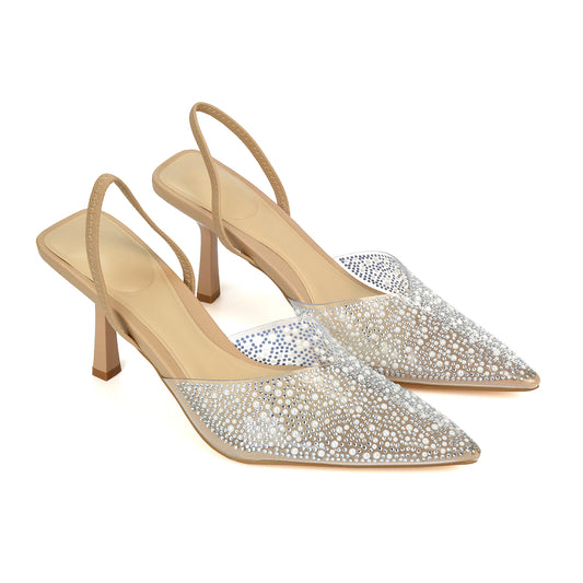 nude diamante heels, nude sparkly high heels, diamante heels, sparkly high heels