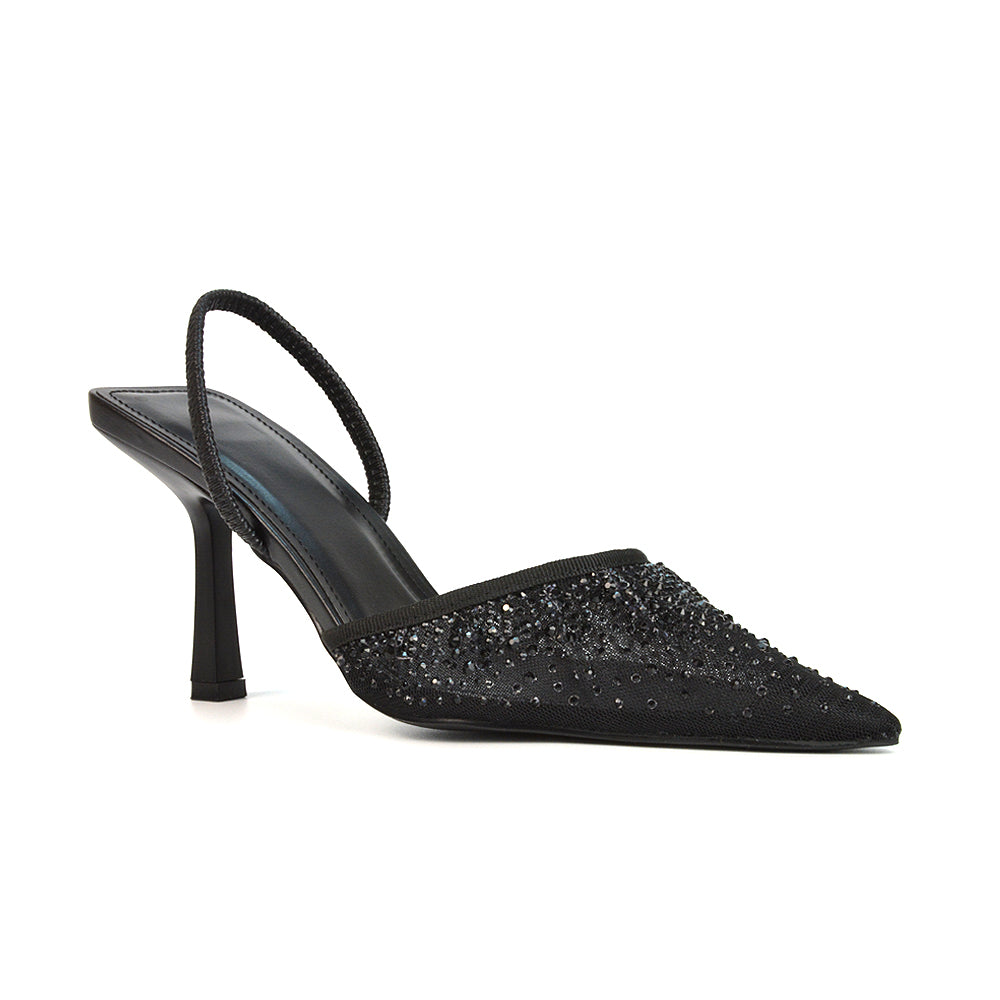 Black Pointed Toe Heels, Black Slingback Pointed Toe Court Shoes, Pointed Toe Heels, Slingback Pointed Toe Court Shoes
