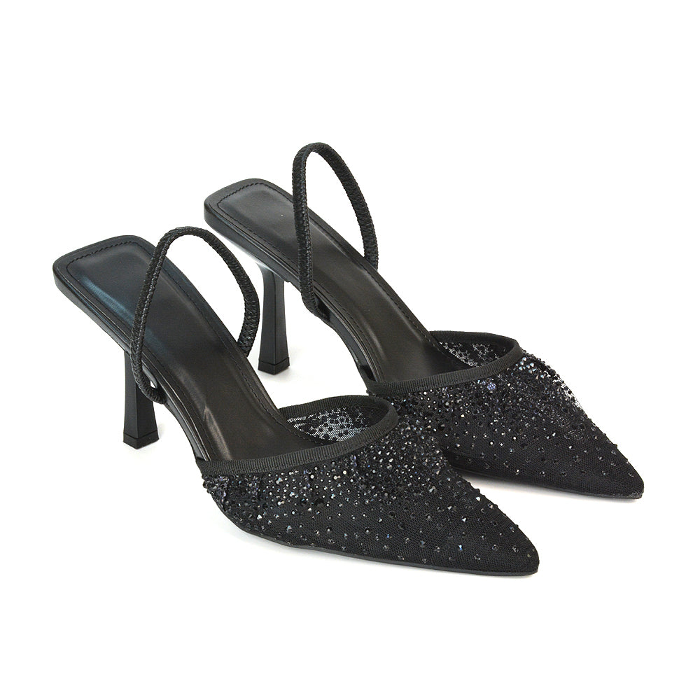 Black Diamante Heels, Black Mesh Heels, Diamante Heels, Mesh Heels, sparkly prom heels, sparkly prom shoes
