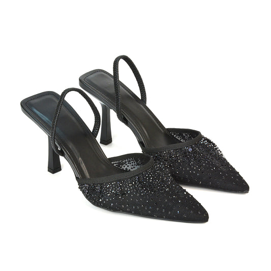 Black Diamante Heels, Black Mesh Heels, Diamante Heels, Mesh Heels, sparkly prom heels, sparkly prom shoes