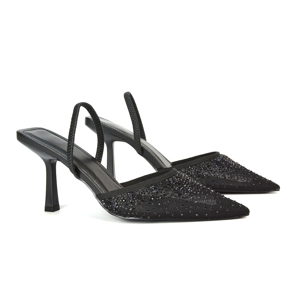 Black Pointed Toe Court Shoes, Black Diamante Court Shoes, Pointed Toe Court Shoes, Diamante Court Shoes
